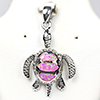 4.24 G. Multi Color Pink Created Opal Turtle 925 Sterling Silver Jewelry Pendant