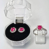 Natural Gems Pink Ruby 925 Sterling Silver Jewelry Sets Ring Size 8 And Earrings