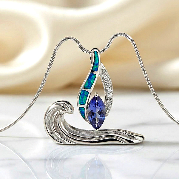925 Sterling Silver Jewelry Pendant 4.17 G. with Multi Color Blue Created Opal & Created Amethyst 925 Sterling Silver Jewelry Pendant 4.17 G. with Multi Color Blue Created Opal & Created Amethyst