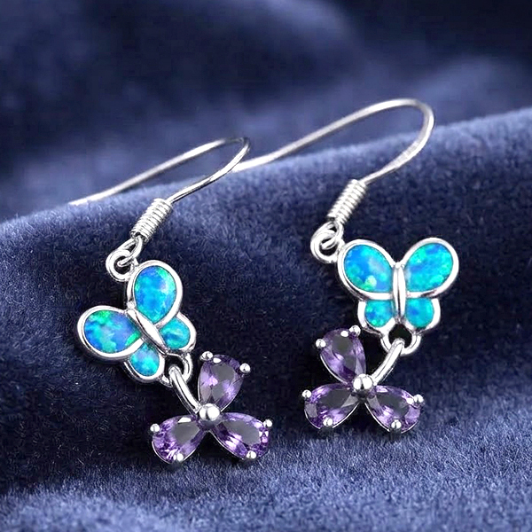 925 Sterling Silver Jewelry Earrings 5.35 G. with Multi Color Blue Created Opal & Created Amethyst 925 Sterling Silver Jewelry Earrings 5.35 G. with Multi Color Blue Created Opal & Created Amethyst