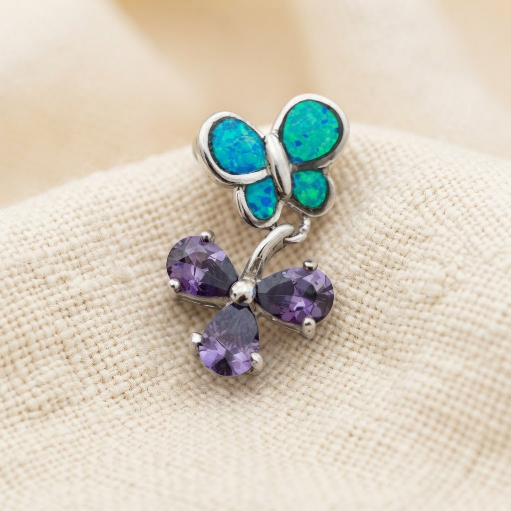 925 Sterling Silver Jewelry Pendant 3.56 G. with Multi Color Blue Created Opal & Created Amethyst 925 Sterling Silver Jewelry Pendant 3.56 G. with Multi Color Blue Created Opal & Created Amethyst