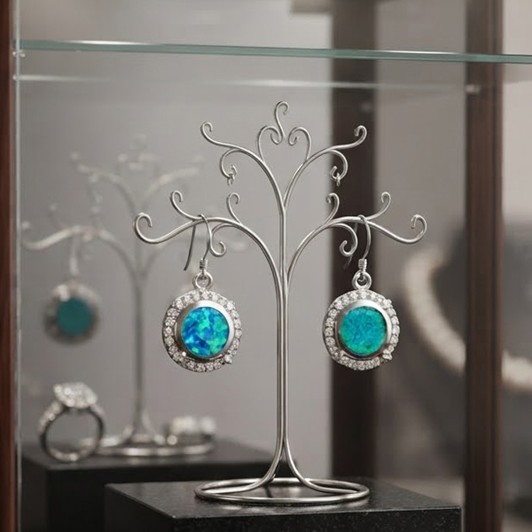 925 Sterling Silver Jewelry Earrings 6.21 Grams with Multi Color Blue Created Opal 925 Sterling Silver Jewelry Earrings 6.21 Grams with Multi Color Blue Created Opal