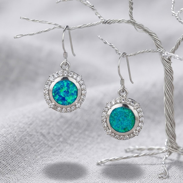 925 Sterling Silver Jewelry Earings 6.22 G with Multi Color Blue Created Opal & White Cubic Zirconia 925 Sterling Silver Jewelry Earings 6.22 G with Multi Color Blue Created Opal & White Cubic Zirconia