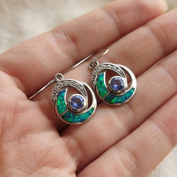 925 Sterling Silver Jewelry Earrings 5.06 G. with Multi Color Blue Created Opal & Created Tanzanite 925 Sterling Silver Jewelry Earrings 5.06 G. with Multi Color Blue Created Opal & Created Tanzanite