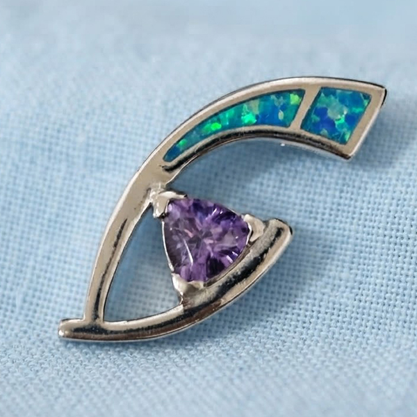 925 Sterling Silver Jewelry Pendant 4.27 G. with Multi Color Blue Created Opal & Created Amethyst 925 Sterling Silver Jewelry Pendant 4.27 G. with Multi Color Blue Created Opal & Created Amethyst