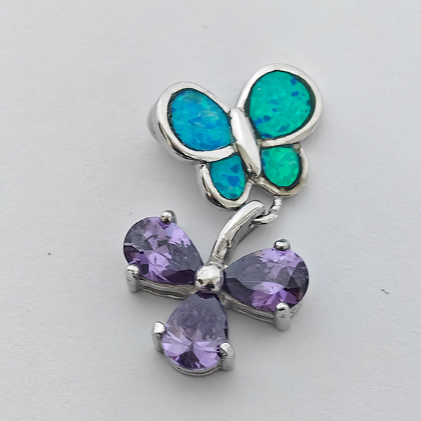 925 Sterling Silver Jewelry Pendant 3.40 G. with Multi Color Blue Created Opal & Created Amethyst 925 Sterling Silver Jewelry Pendant 3.40 G. with Multi Color Blue Created Opal & Created Amethyst
