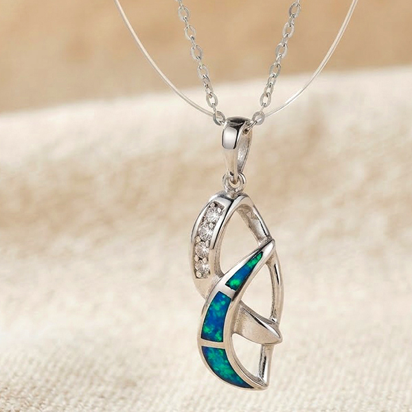 925 Sterling Silver Jewelry Pendant 4.30 G with Multi Color Blue Created Opal & White Cubic Zirconia 925 Sterling Silver Jewelry Pendant 4.30 G with Multi Color Blue Created Opal & White Cubic Zirconia