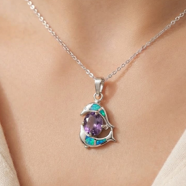 925 Sterling Silver Jewelry Pendant 3.69 G. with Multi Color Blue Created Opal & Created Amethyst 925 Sterling Silver Jewelry Pendant 3.69 G. with Multi Color Blue Created Opal & Created Amethyst