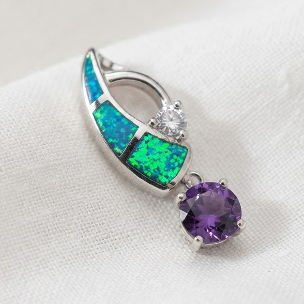 925 Sterling Silver Jewelry Pendant 3.89 G. with Multi Color Blue Created Opal & Created Amethyst 925 Sterling Silver Jewelry Pendant 3.89 G. with Multi Color Blue Created Opal & Created Amethyst