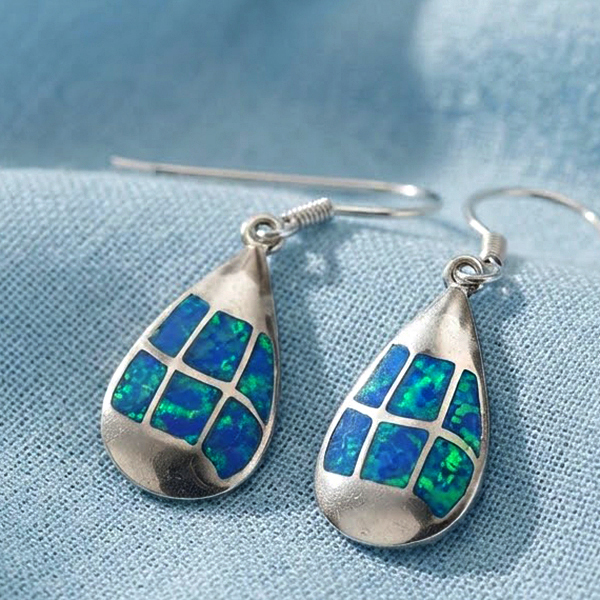 925 Sterling Silver Jewelry Earings 6.24 Grams with Multi Color Blue Created Opal 925 Sterling Silver Jewelry Earings 6.24 Grams with Multi Color Blue Created Opal