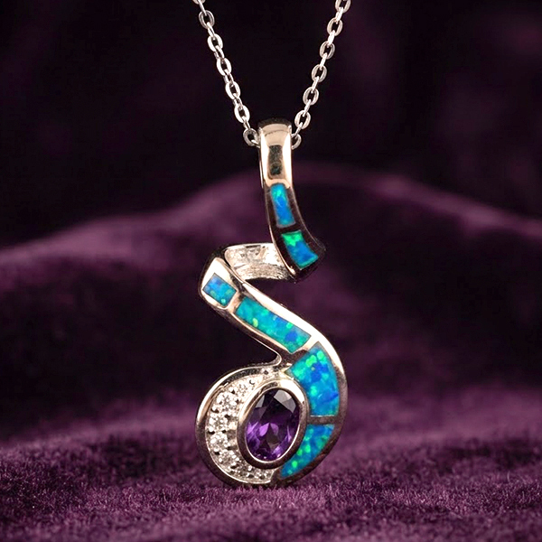 925 Sterling Silver Jewelry Pendant 3.96 G. with Multi Color Blue Created Opal & Created Amethyst 925 Sterling Silver Jewelry Pendant 3.96 G. with Multi Color Blue Created Opal & Created Amethyst
