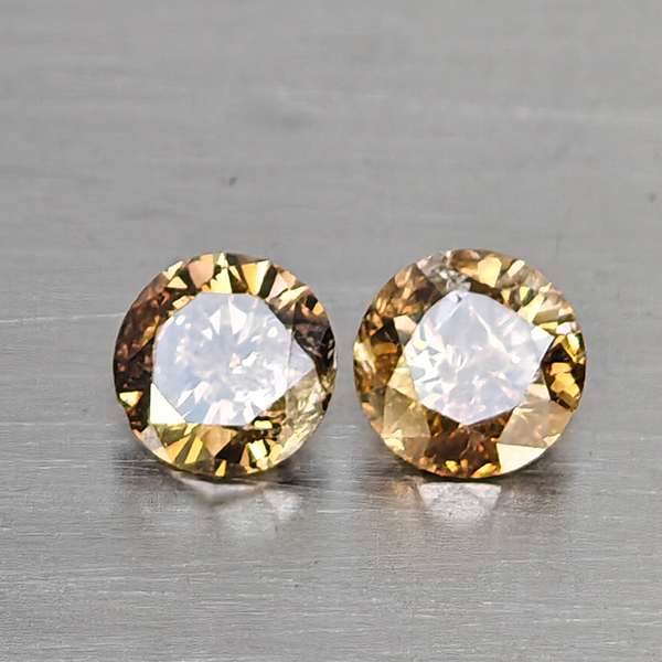 Natural Champagne Color Diamond 0.30 Ct. 2 Pcs. Round Diamond Cut 3.5 Mm. Natural Champagne Color Diamond 0.30 Ct. 2 Pcs. Round Diamond Cut 3.5 Mm.