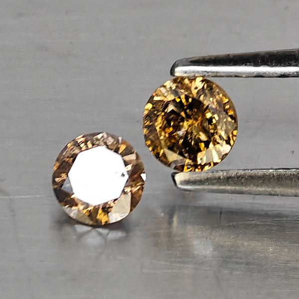 Natural Champagne Color Diamond 0.30 Ct. 2 Pcs. Round Diamond Cut 3.4 Mm. Natural Champagne Color Diamond 0.30 Ct. 2 Pcs. Round Diamond Cut 3.4 Mm.