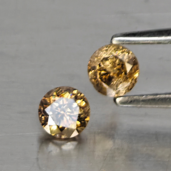 Natural Champagne Color Diamond 0.36 Ct. 2 Pcs. Round Diamond Cut 3.5 Mm. Natural Champagne Color Diamond 0.36 Ct. 2 Pcs. Round Diamond Cut 3.5 Mm.