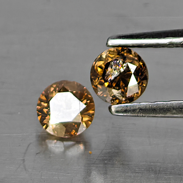 Natural Champagne Color Diamond 0.30 Ct. 2 Pcs. Round Diamond Cut 3.4 Mm. Natural Champagne Color Diamond 0.30 Ct. 2 Pcs. Round Diamond Cut 3.4 Mm.