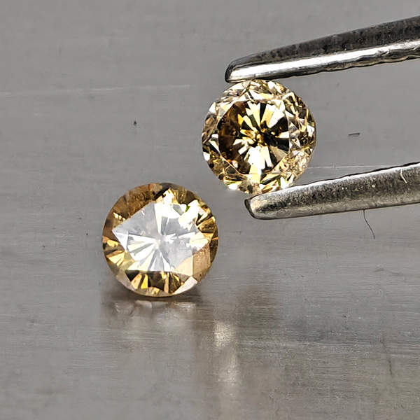 Natural Champagne Color Diamond 0.42 Ct. 2 Pcs. Round Diamond Cut 3.8 Mm. Natural Champagne Color Diamond 0.42 Ct. 2 Pcs. Round Diamond Cut 3.8 Mm.