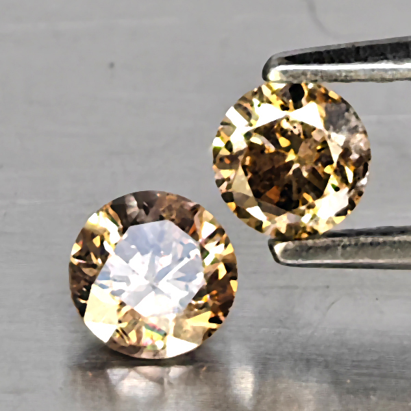 Natural Champagne Color Diamond 0.45 Ct. 2 Pcs. Round Diamond Cut 3.8 Mm. Natural Champagne Color Diamond 0.45 Ct. 2 Pcs. Round Diamond Cut 3.8 Mm.