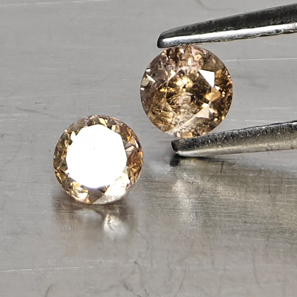 Natural Champagne Color Diamond 0.34 Ct. 2 Pcs. Round Diamond Cut 3.4 Mm. Natural Champagne Color Diamond 0.34 Ct. 2 Pcs. Round Diamond Cut 3.4 Mm.