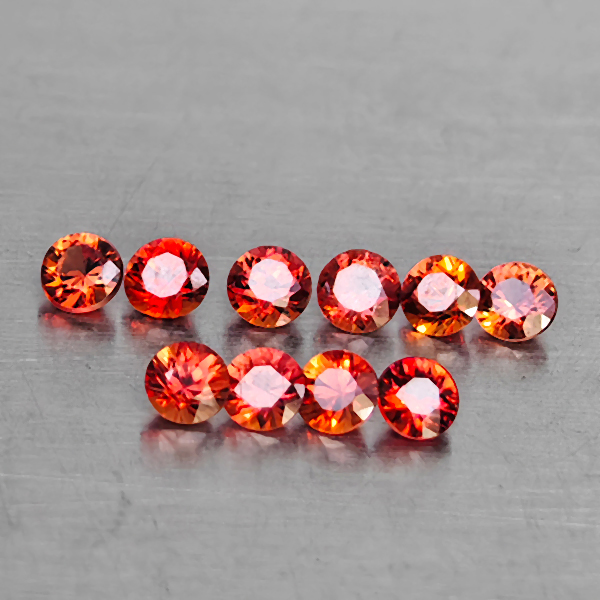 Natural Orangish Red Songea Sapphire Gemstones 0.41 Ct. 10 Pcs. Round Diamond Cut 2 Mm. Natural Orangish Red Songea Sapphire Gemstones 0.41 Ct. 10 Pcs. Round Diamond Cut 2 Mm.
