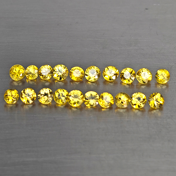 Natural Yellow Songea Sapphire 1.11 Ct. 20 Pcs. Round Diamond Cut 2.5 Mm. Natural Yellow Songea Sapphire 1.11 Ct. 20 Pcs. Round Diamond Cut 2.5 Mm.
