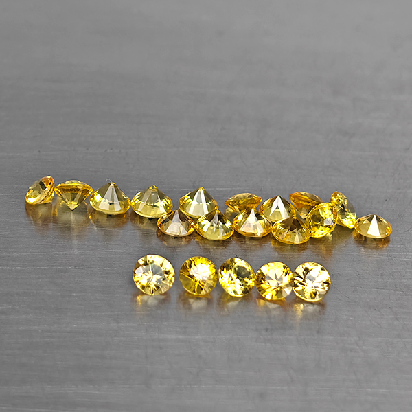 Natural Yellow Songea Sapphire 1.06 Ct. 20 Pcs. Round Diamond Cut 2.1 Mm. Natural Yellow Songea Sapphire 1.06 Ct. 20 Pcs. Round Diamond Cut 2.1 Mm.
