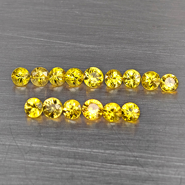 Natural Yellow Songea Sapphire 1.39 Ct. 16 Pcs. Round Diamond Cut 2.6 Mm. Natural Yellow Songea Sapphire 1.39 Ct. 16 Pcs. Round Diamond Cut 2.6 Mm.