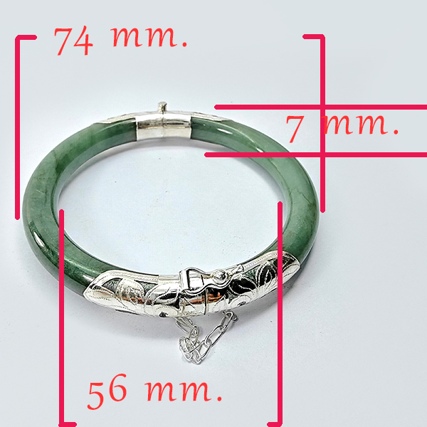 189.42 Ct. Natural Genuine Burmese Jade Bangle Diameter With Silver Jewelry