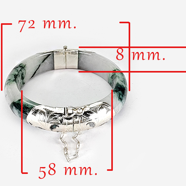 313.56 Ct. Natural Genuine Burmese Jade Bangle Diameter With Silver Jewelry