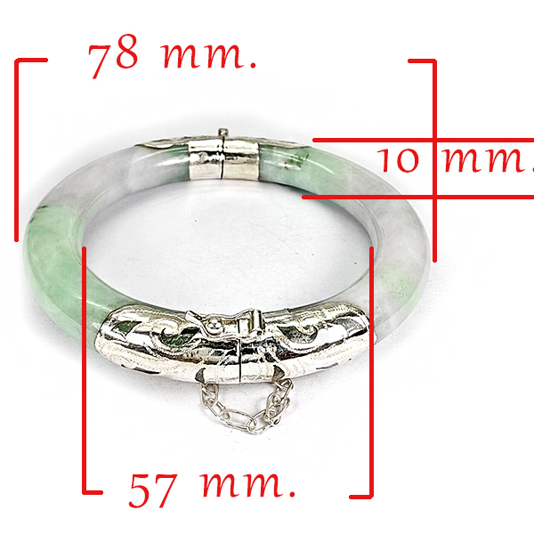 306.18 Ct. Natural Genuine Burmese Jade Bangle Diameter With Silver Jewelry