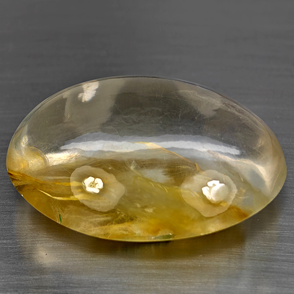 Natural White Yellow Rutilated Quartz 115.58 Ct. Oval Cabochon Shape 37 x 26 Mm Gemstone Natural White Yellow Rutilated Quartz 115.58 Ct. Oval Cabochon Shape 37 x 26 Mm Gemstone