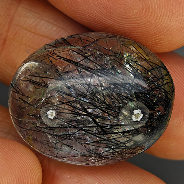 Natural White Black Rutilated Quartz 55.16 Ct. Oval Cabochon Shape 26 x 21 Mm Gemstone From Thailand Natural White Black Rutilated Quartz 55.16 Ct. Oval Cabochon Shape 26 x 21 Mm Gemstone From Thailand