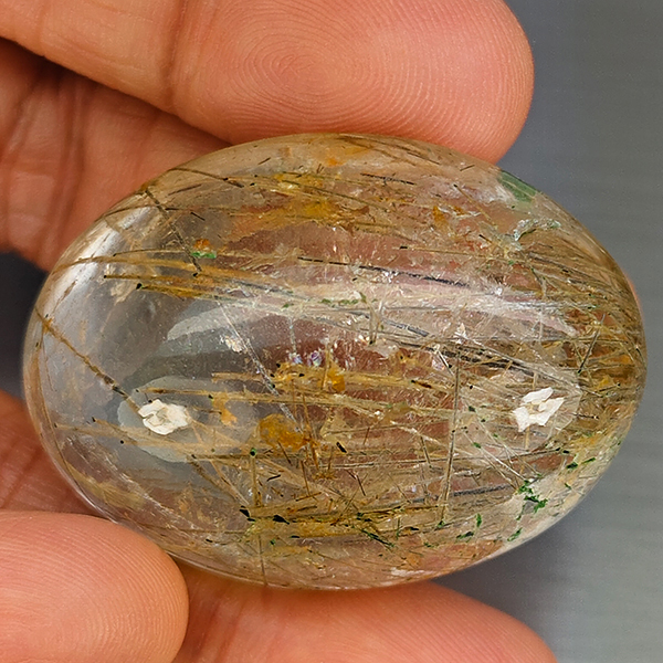 Natural White Black Rutilated Quartz 173.93 Ct. Oval Cabochon Shape 35 x 30Mm Gemstone From Thailand Natural White Black Rutilated Quartz 173.93 Ct. Oval Cabochon Shape 35 x 30Mm Gemstone From Thailand