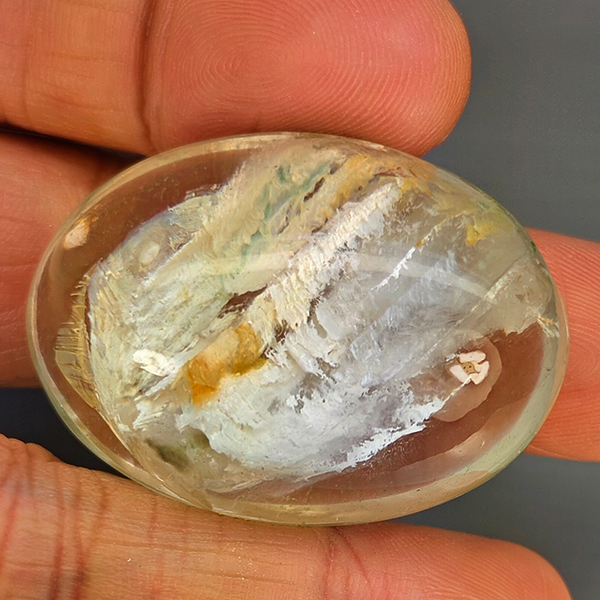 Natural White Yellow Rutilated Quartz 153.34 Ct. Oval Cabochon Shape 39 x 27 Mm Gemstone Natural White Yellow Rutilated Quartz 153.34 Ct. Oval Cabochon Shape 39 x 27 Mm Gemstone